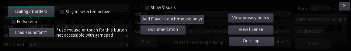 More settings overlay with no soundfont loaded